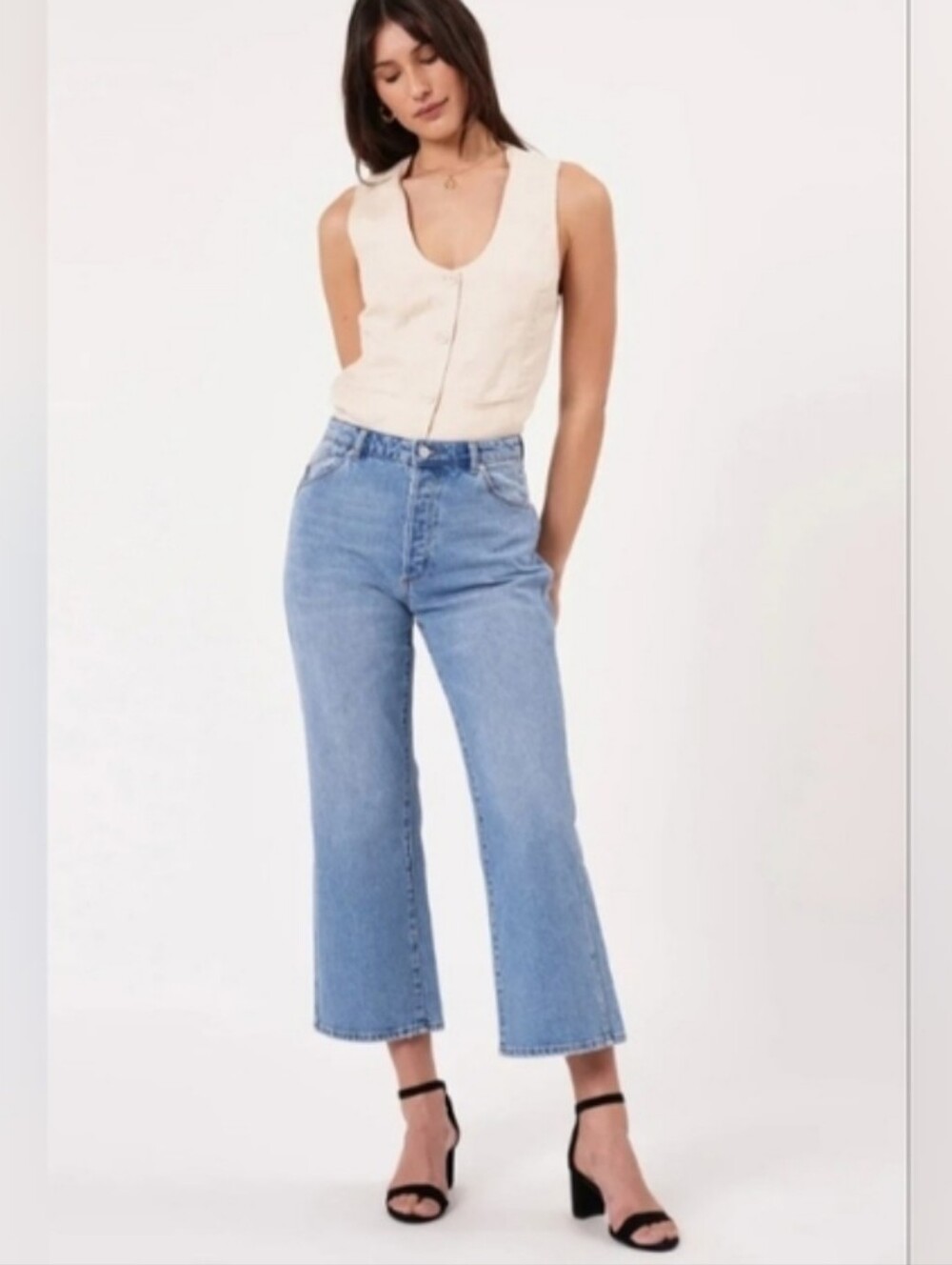 High-Rise Cropped Wide-Leg Jeans - Light Blue